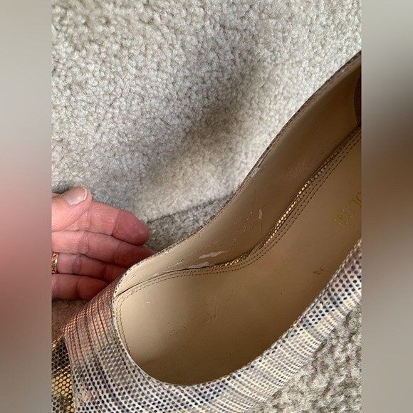 Enzo Angiolini Tanen Iridescent Light Gold Peep Toe Platform Heels Size 8.5N - Picture 6 of 9